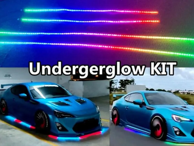 YDZWAVUI DIY 12V DC Car Underglow LED Light Kit, Vehicle Accessories, 2PCS 4FT Underglow Light Strips + 2PCS 6.5FT Strips, IP68 Rated Waterproof, Bluetooth App Control, Multi-Color Chasing Flowing for Cars Trucks