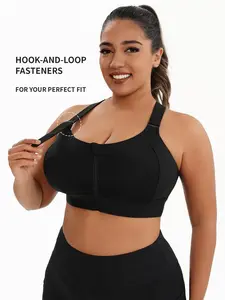 【Plus Size】 Criss Cross Zipper Front Sports Bra, Solid Adjustable Strap Wireless Sports Bra, High Stretch Yoga Bra, Women's Sport & Outdoor Clothing for Indoor Outdoor Wear