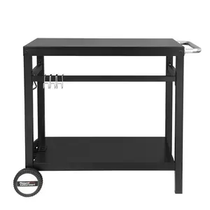 Royal Gourmet Dining Cart Table with Double-Shelf, Outdoor Kitchen Prep Trolley Storage Work Table with Handle, Movable Flattop Grill Cart