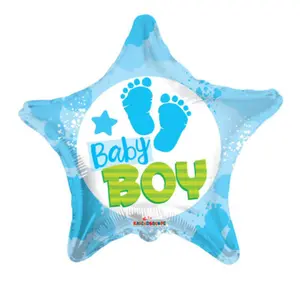 Blue/White Star Shaped Baby Footprint Mylar Balloon | 1 Count