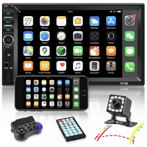 Double Din Car Stereo with Bluetooth and Backup Camera 7 Inch Touch Screen Car Radio Support AUX/USB/TF Card/Mirror Link/Steering Wheel Control
