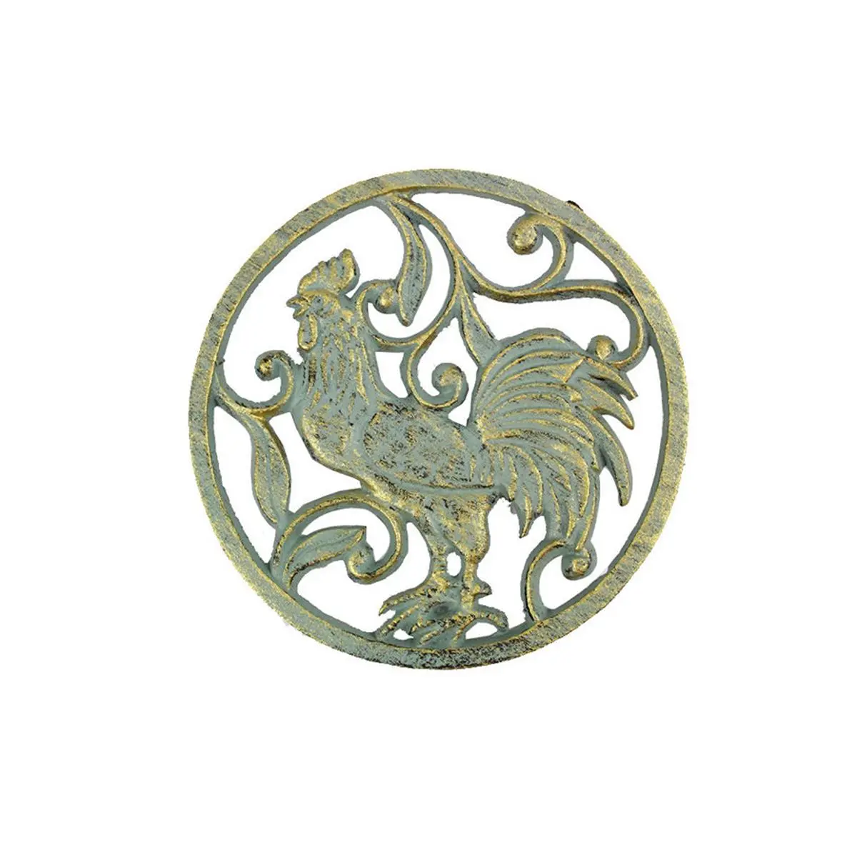 Handcrafted Model Ships K-0239-Bronze Antique Seaworn Bronze Cast Iron Rooster Trivet, 8 in.
