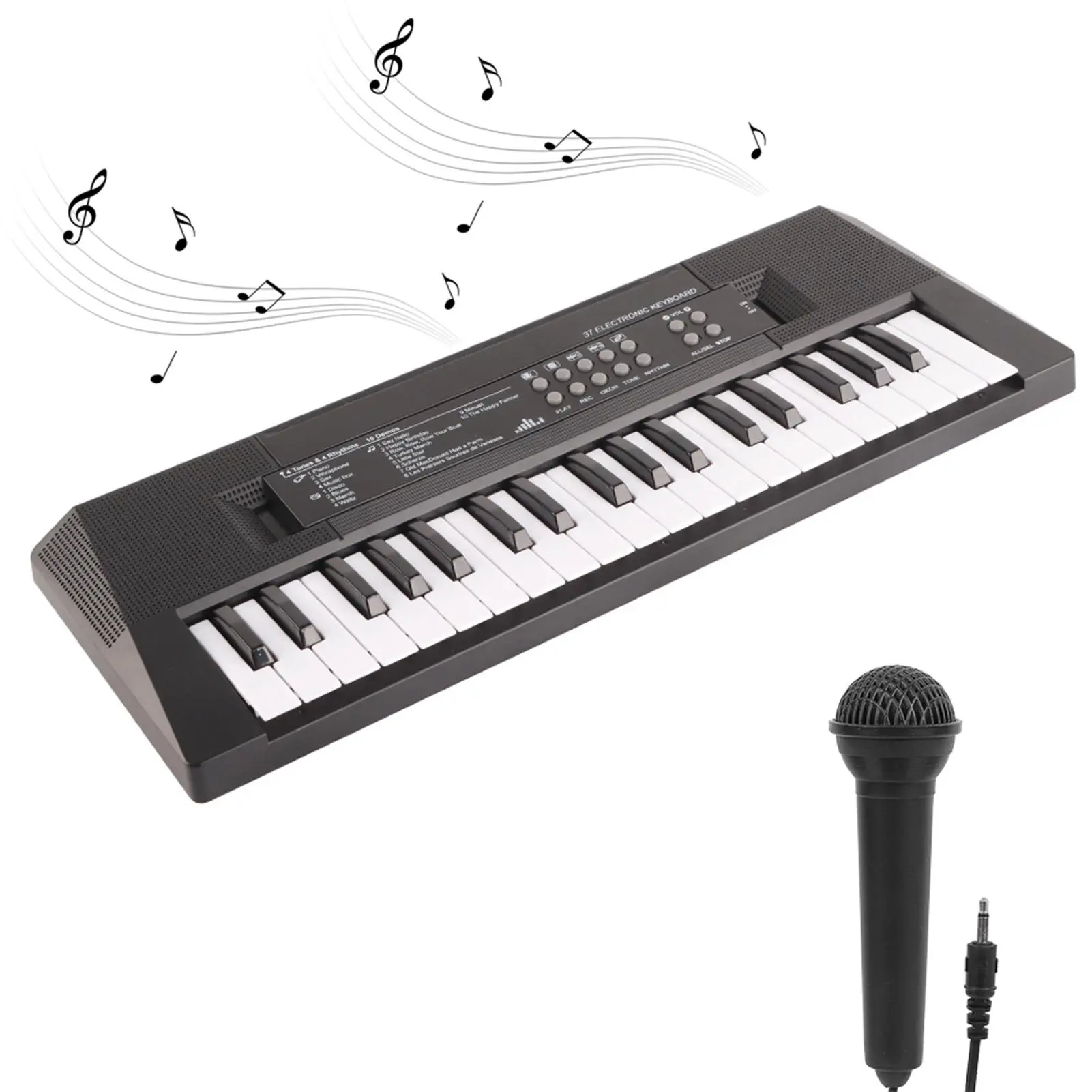 37-Key Portable Digital Piano Keyboard Set - Plastic Body, Battery-Operated (Batteries Included), USB Adapter, Safe, Eco-Friendly, Microphone, Recording Function, Ideal for Beginners, Top Music Gifts for Birthdays/Christmas