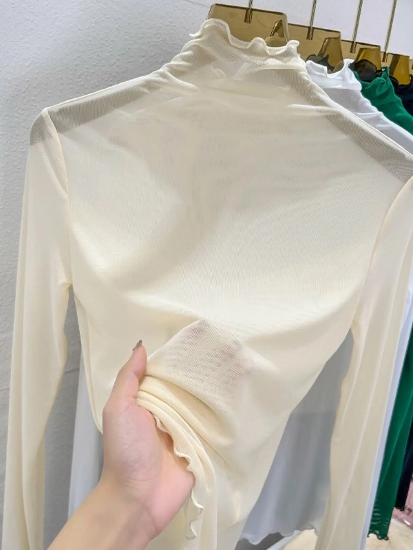 Women's Solid Color Transparent Sheer Short Sleeve T-Shirt, Elegant Long Sleeve High Neck Top, Perfect for Club Parties and Dates