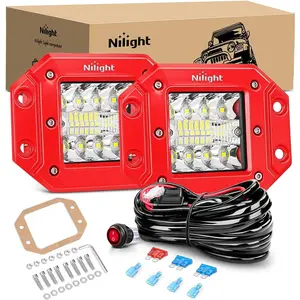 Nilight 2PCS Flush Mount LED Pods - 14x3W LEDs, 42W Output, Aluminum Alloy Flood Spotlight Combo Beam, Sliding Bracket, Wiring Harness Kit, Off-Road Compatible for Truck SUV Driving, Backup, Reverse Grill Mount