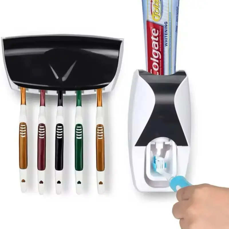 Dispensador Automático de Pasta Dental con Soporte para Cepillo de Dientes, Antipolvo, con Ventosa Adhesiva para Montar en la Pared, Exprimidor de Pasta Dental para Baño