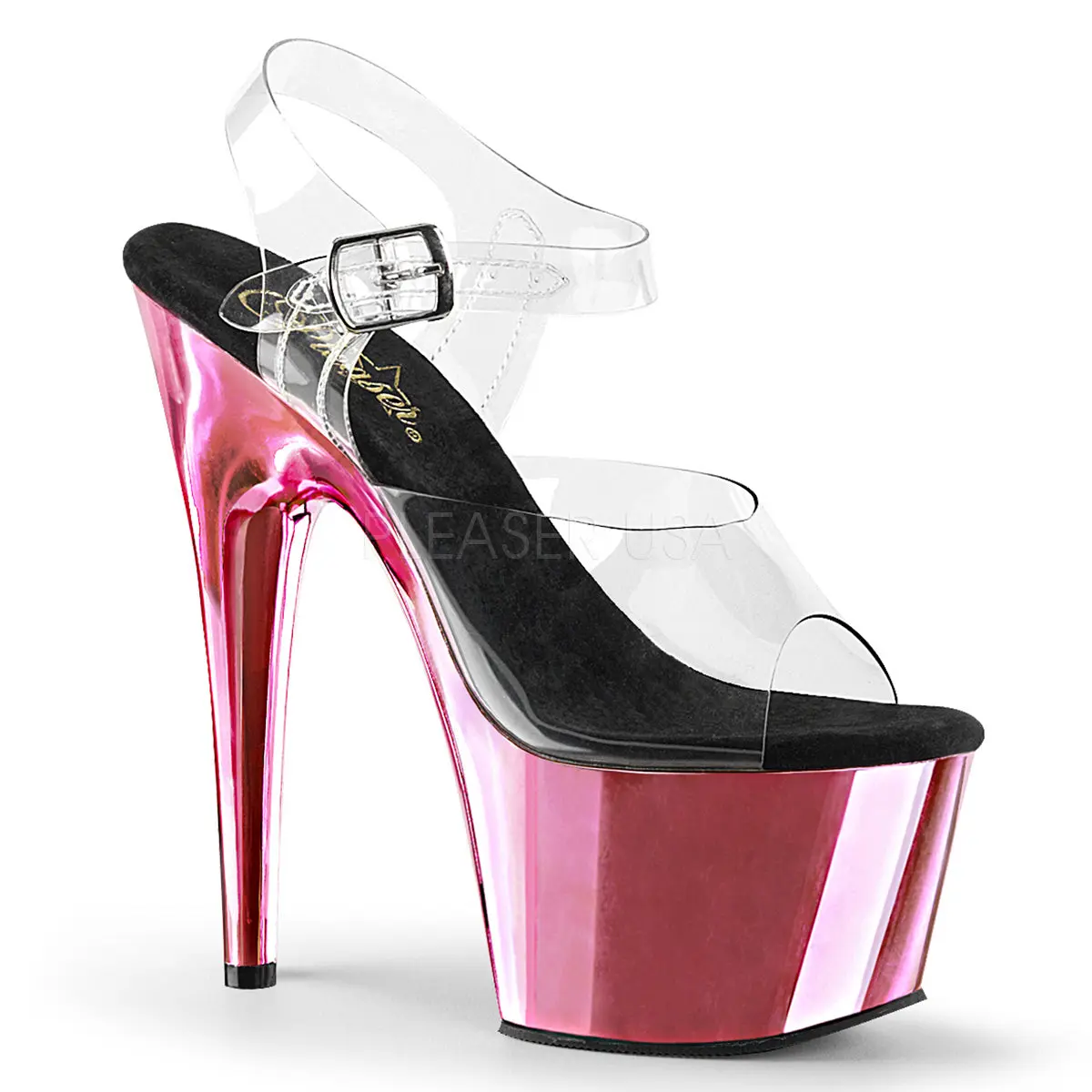 Women's High Heel Platform Sandals - ADORE-708, Baby Pink Chrome 7" (178mm) Heel Footwear with 2 3/4" (70mm) Metal Platforms, 2 3/4" (70Mm) Platform