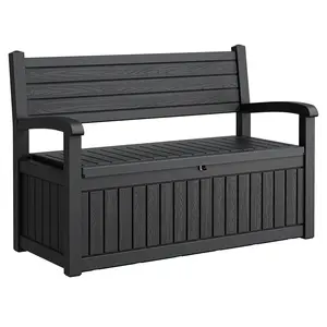 80 Gallon Deck Bench with Storage,  Outdoor Storage Box Bench with Armrests for Patio Furniture, Front Porch Decor and Outdoor Seating – Perfect to Store Garden Tools and Pool Floats