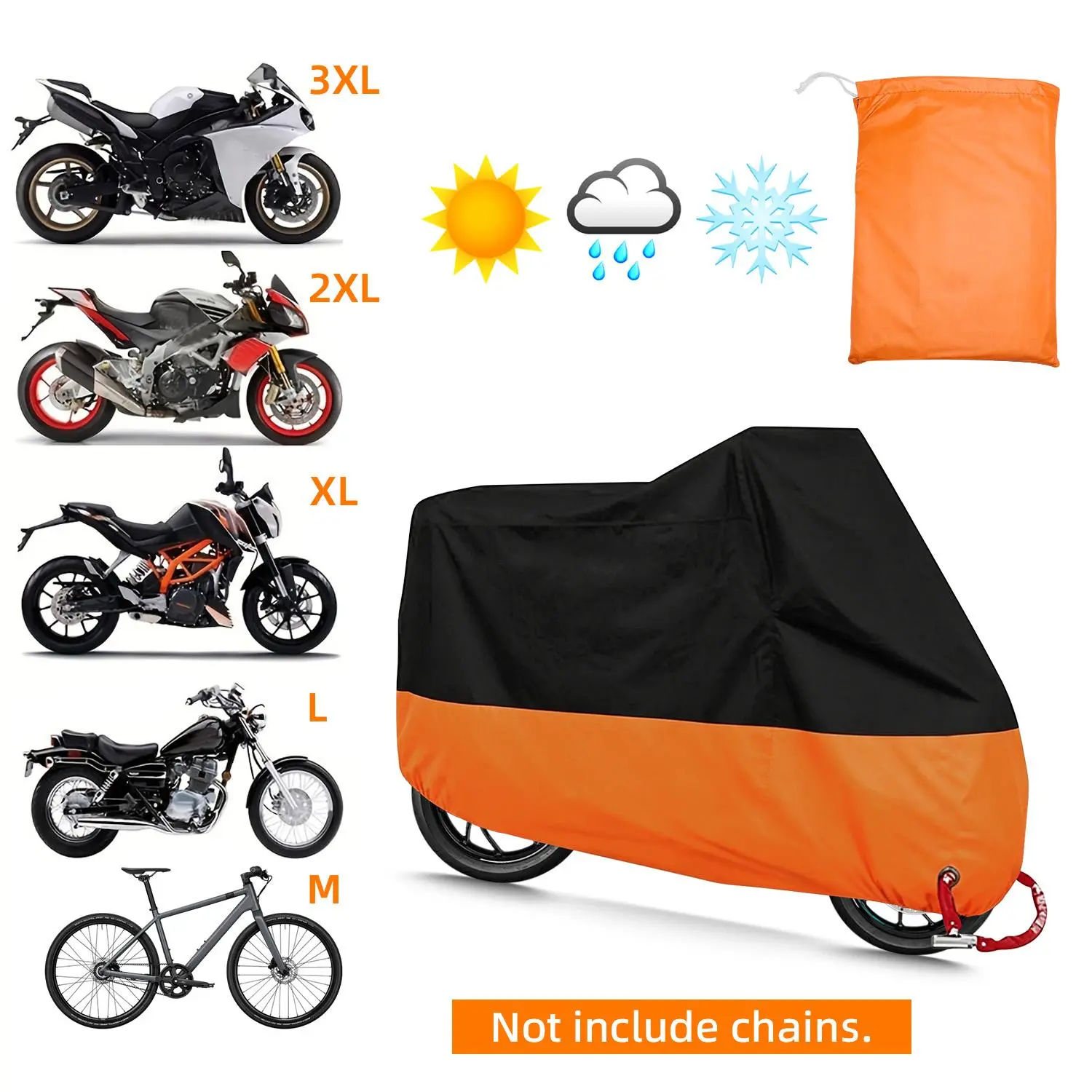 Waterproof Windproof Motorcycle Bike Cover with Lock Hole, 190T Heavy Duty All Season Sun Snow Dust Shield