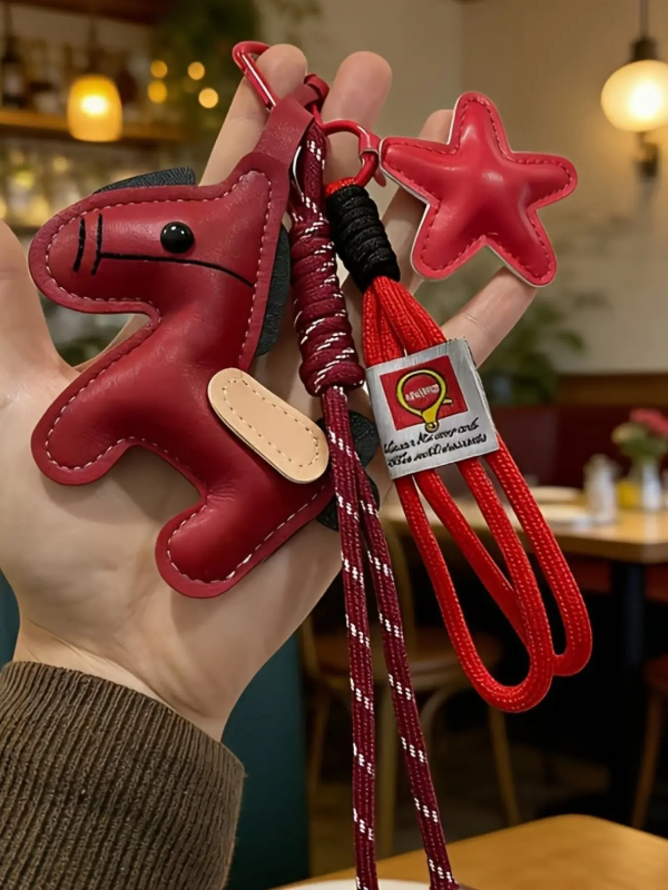 Year of the Horse Zodiac Pendant PU Leather Star & Horse-Shaped Keychain, Keychain Accessories, Keychain for bags, Star Horse Bag Charm Key Chain Double Woven Rope Lanyard With Horse Charms Car Backpack Accessory Key Ring Decoration Valentine'S Day Gift