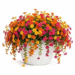 Sunset Garden Artificial Decorative Flowers 3 Pack, TikTok Viral Orange Yellow Magenta Fake Blooms with Eucalyptus for Home Garden Decor Hanging