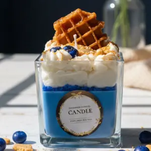 Sugar High Candle Co. Blueberry Waffle Dessert Candle 13oz Hand Poured Soy Wax with Realistic Waffle Berry Embeds