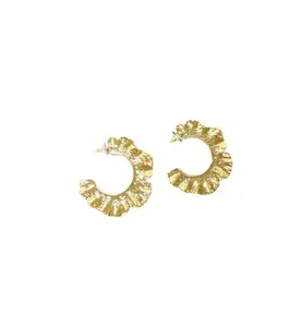 Gold Wave Scalloped Hoop Earrings