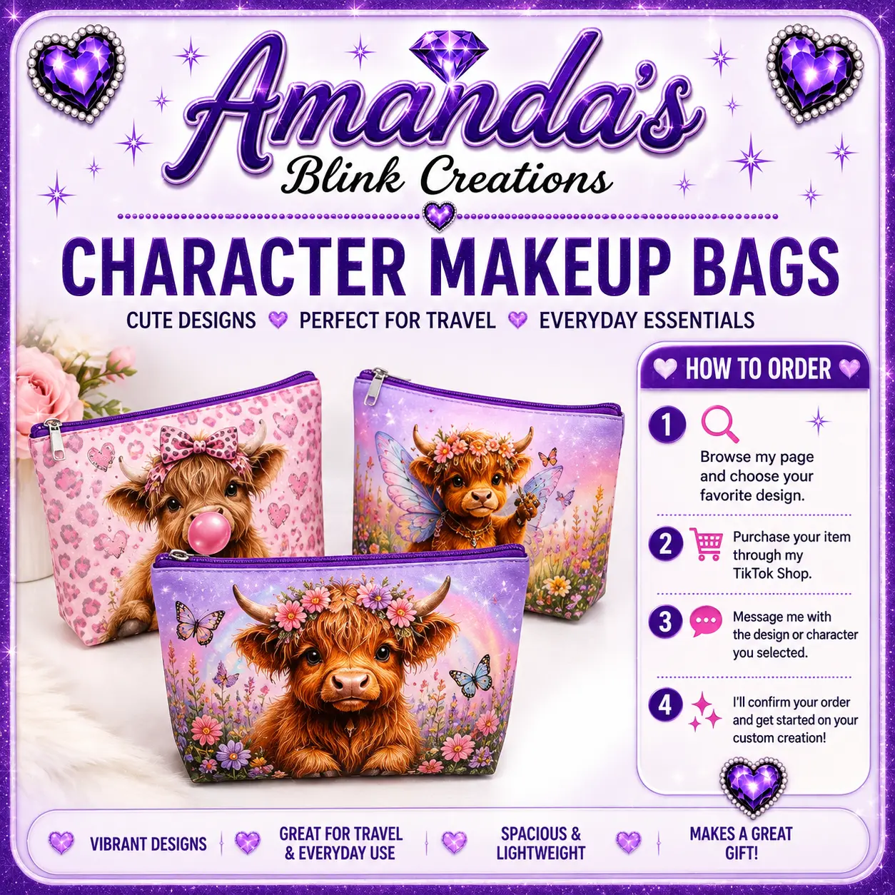 Cute Makeup Bag | Cosmetic Pouch | Custom Character Makeup Bag