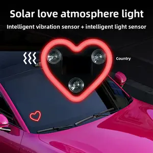 New style-Solar Heart-Shaped LED C-Pillar Light for Car Interior Decor, Waterproof Wireless Neon Accent With Light Sensor