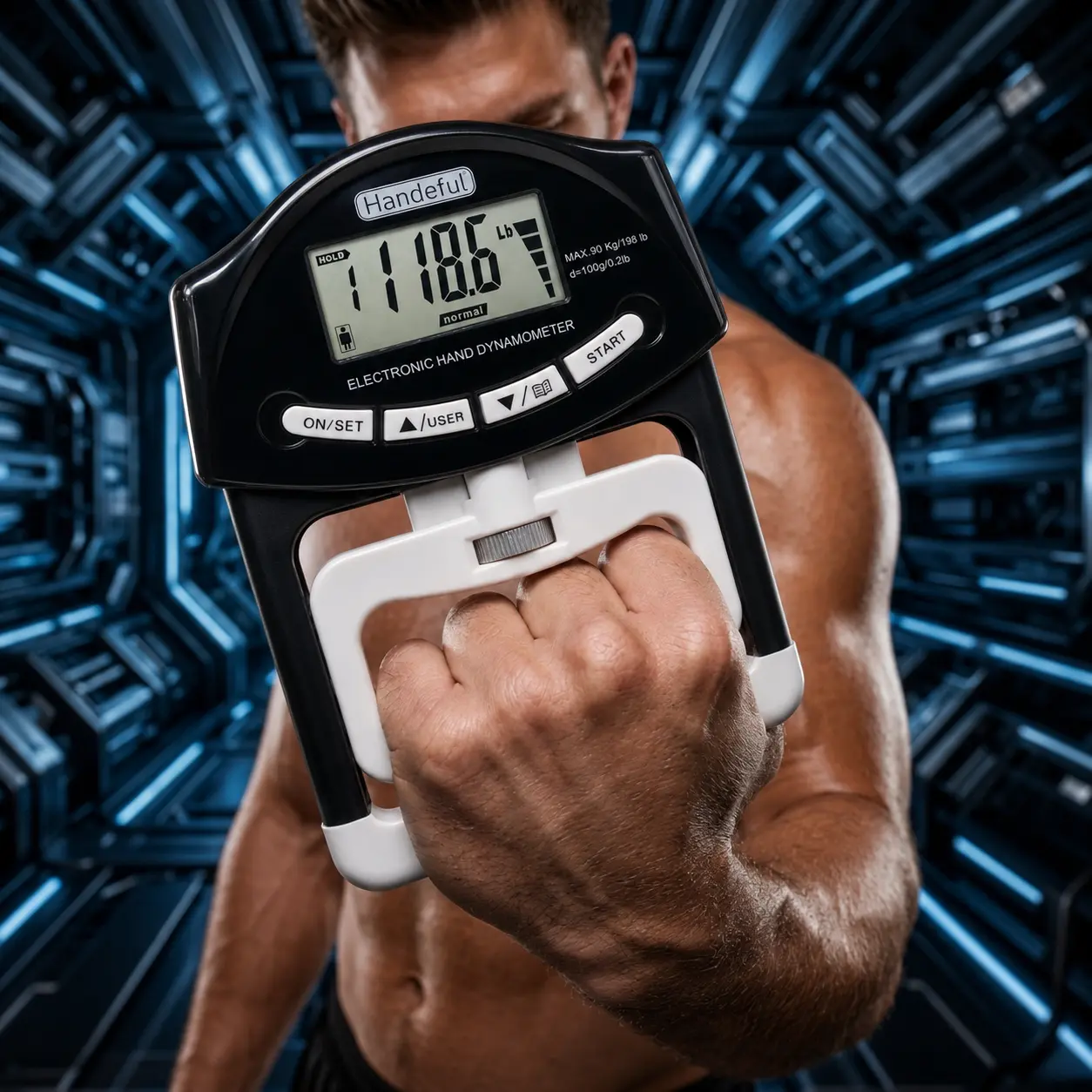 Digital Hand Dynamometer 198lb/90kg, Grip Strength Tester with LCD Display for Strength Training, Forearm Workout, Sports & Home Gym