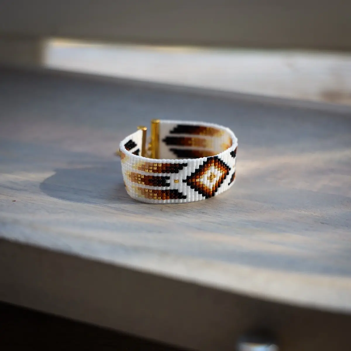 Sienna Seed Bead Loom Bracelet - Handmade Boho Jewelry with Native American Style and Western Cowgirl Design