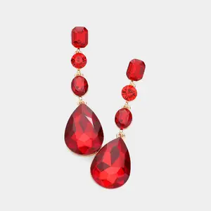 Red Multi Stone Drop Pageant Earrings  | Prom Earrings | 620414