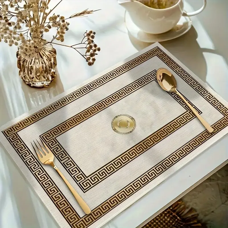 2D flat printing, 2-piece/4-piece/6-piece/8-piece set modern version luxury European gold geometric pattern Table Placemats Decorative seasonal daily holiday decoration suitable for home kitchen, restaurant gathering indoor and outdoor decoration