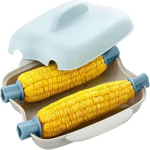 Microwave Corn Steamer Cooker with Lid & Handle | Portable, Dishwasher-Safe Corn on the Cob Cooker | Quick Kitchen Tool for Home, Office, Dorm | Easy Microwave Cooking (Blue)