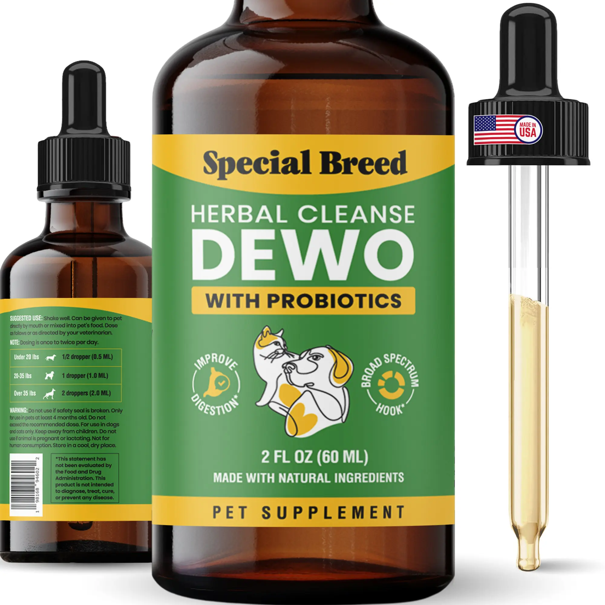 Dog & Cat Natural Broad Spectrum Supplements with Natural Herbs, Probiotics & Homeopathic Support, Made in USA, 2oz