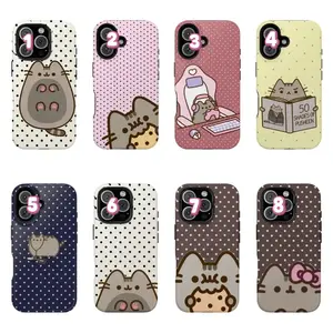 Pusheen The Cat Phone Case, Polka Dot Shockproof Case Cover Compatible With iPhone 16 15 14 13 12 11 Pro Max Galaxy S25 S24 S23 S22 Ultra, Gift For Christmas