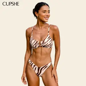 CUPSHE Out There Zebra Scoop Neckline U-wire Ultra High-cut leg Bikini Set Swimsuit Beach Holiday 2026 #SummerVibes