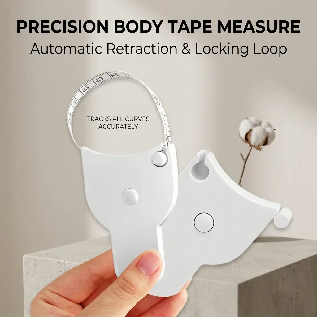 Premium Body Measuring Tape - 60-in Automatic Retractable Tool with Pin Lock, Extra Soft Durable Fabric Band, 1 Tape for Body & Furniture Measurement, Lightweight for Easy Bag Carrying for Adult Home, Fitness Use, One Tape For Body, Fabric, Furniture