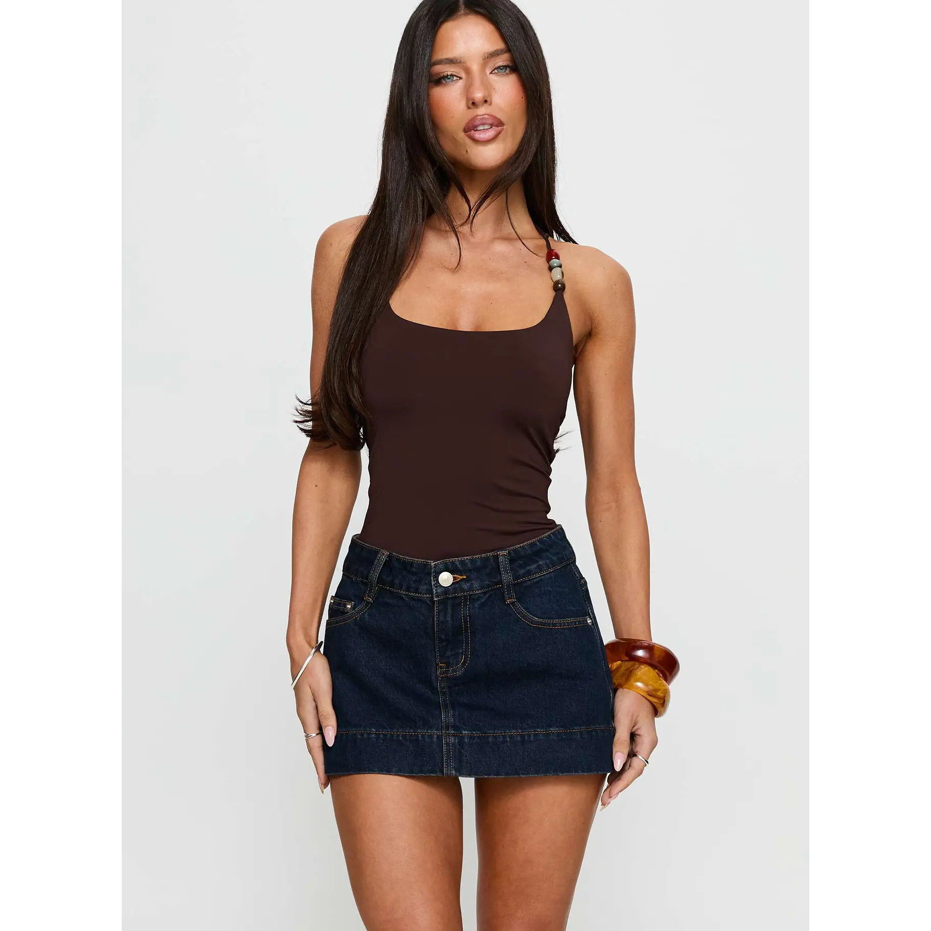 Warna Low Rise Denim Mini Skirt Dark Wash