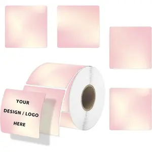 2 × 2 Inch Square Thermal Labels, Thermal Stickers with Perforation Line, Self-Adhesive Waterproof Personalized Thermal Stickers for Small Business, Logo Design, 500 Labels/1 Roll, Light Pink