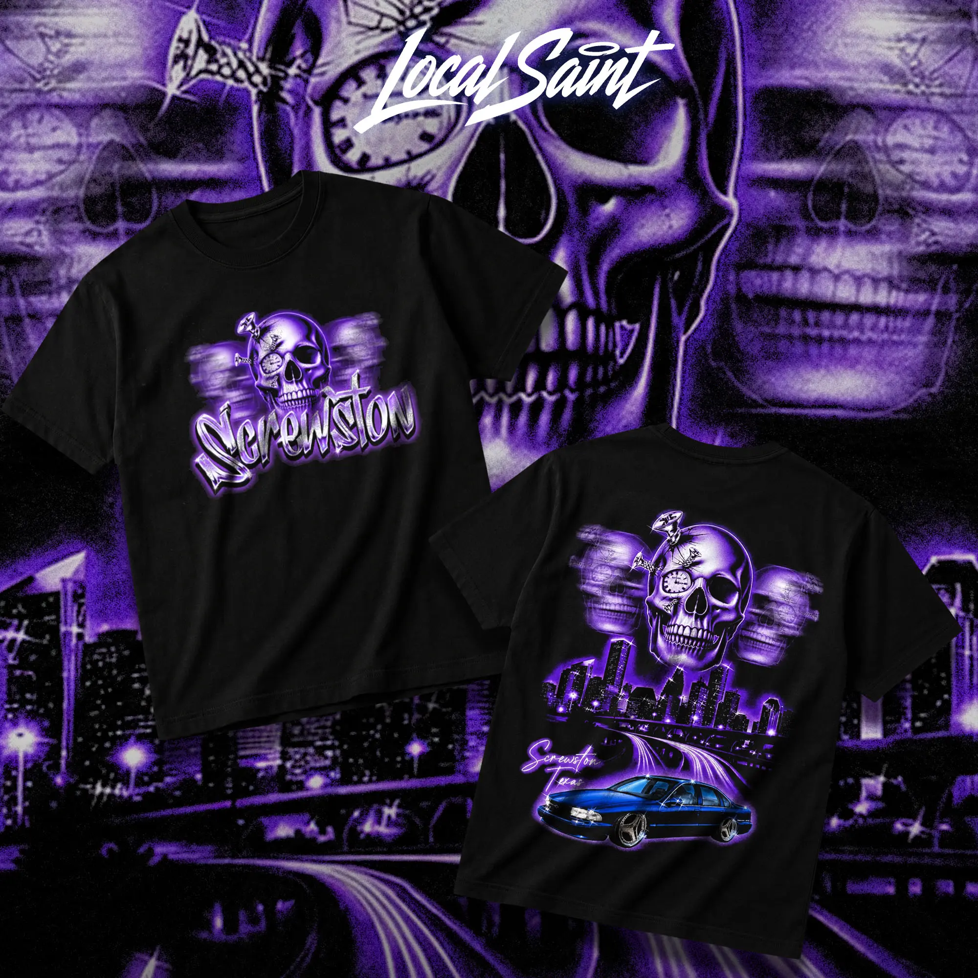 LOCALSAINT Screwston Texas Heavy Cotton Unisex Graphic T-Shirt Hoodie Houston Texas Screwed Up Click DJ Screw 713 Crewneck Tee, Vintage Streetwear Graphic T-Shirt Direct To Garment Breathable Print