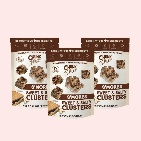 Chunk Nibbles S'mores Snack Clusters | 3 Pack | 4.25oz Bags | Sweet & Salty Cluster Bites Chocolate