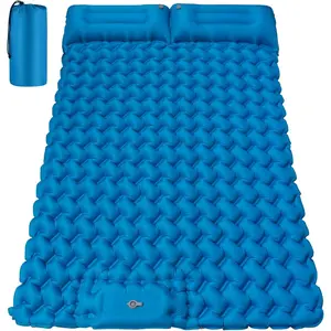 Double Camping Sleeping Pad, 4" Extra Thick 2 Person Inflatable Sleeping Pad with Built-in Foot Pump & Pillow, Self Inflating Camping Mattress for Tent, Backpacking, Hiking, Travel, RV(Blue)