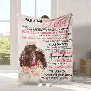 Personalized Fuzzy Cozy Colorful Gender Neutral Message Blanket - Spanish-Speaking Mom to Daughter Heartfelt Birthday Gift with Custom Wishes, Ideal for Bedrooms, Sofas, Camping, Personalized Blankets, Colorful Blankets