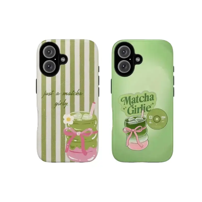 Matcha Girly Phonecase for iPhone X-16, Tough Protection with Lexan Plastic & TPU Lining, Impact Resistant, Glossy Finish, UV Protected, Wireless Charging Compatible