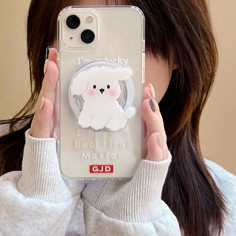 Korean Cute Cartoon Puppy Magnetic Holder Grip Tok Griptok Phone Stand Holder Support For iPhone 15 14 For Pad Magsafe Smart Tok