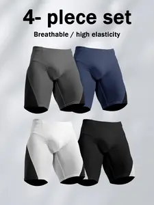 4 Piece Men's Athletic Compression Shorts - Fast-drying, highly elastic, breathable polyester and spandex blend,Outdoorfun, colorblocked, machine washable, for running, training, basketball Joggers