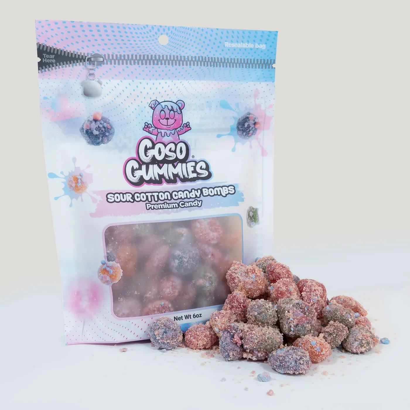 Goso Gummies Sour Cotton Candy Viral Gusher Bombs - 6oz Bag - Sweet & Sour Flavor - TikTok Viral Snack