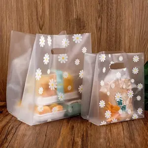 50pcs Flower Pattern Transparent Plastic Gift Bag with Punch Hole Handles,Christmas Wedding Party Gift Bag Cake Wrapping Bags