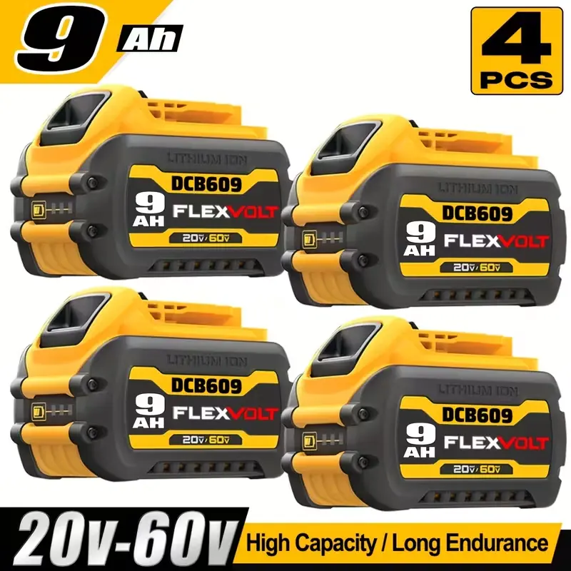 Dewalt 9Ah FlexVolt 20V/60V MAX Lithium Ion Replacement Drill Battery (4PCS), Compatible with DCB609, DCB606, DCB612, DCB200-DCB208 Heavy Duty Portable Cordless Power Tools