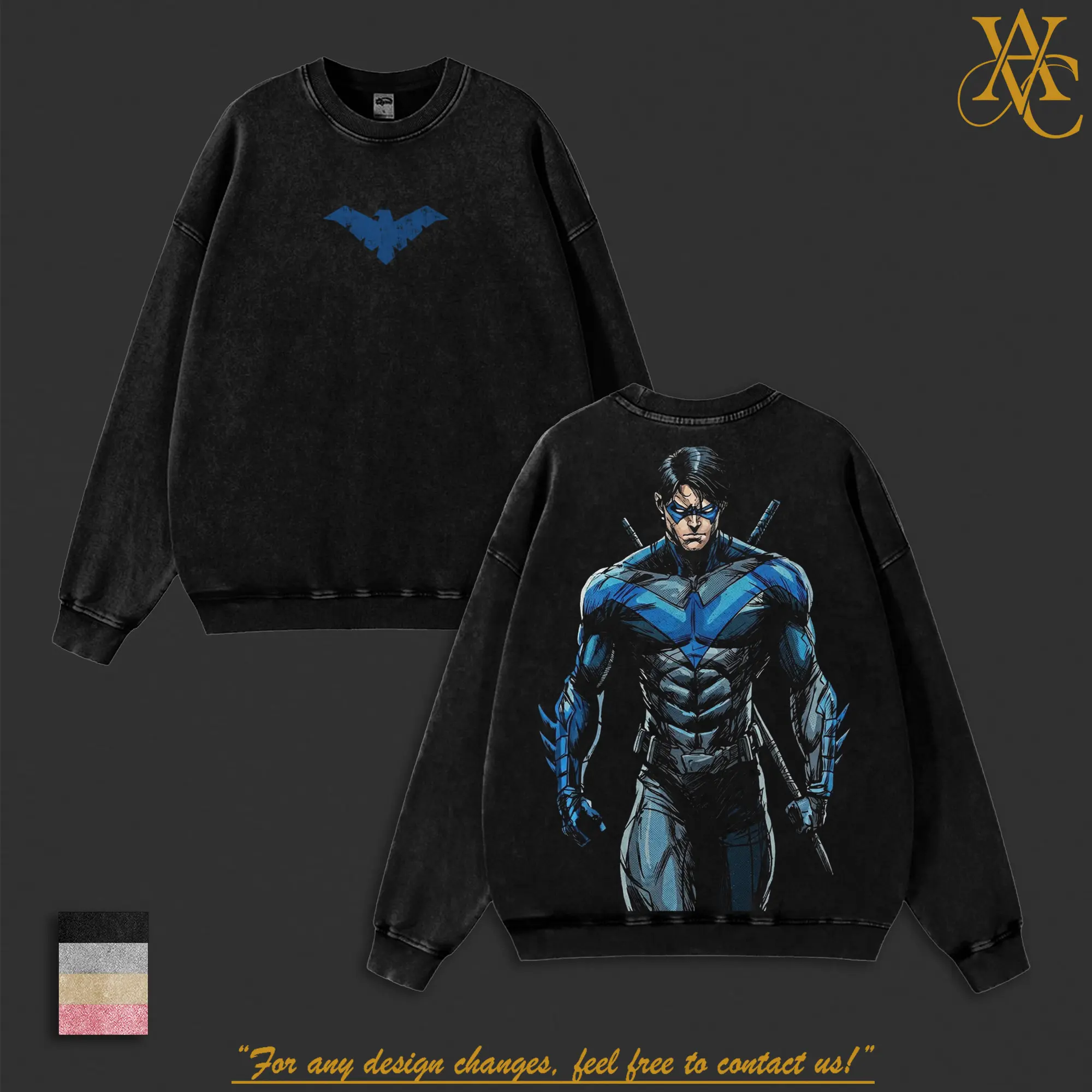 NightWing Batfamily Double Printed Oversize Lightweight Acid Washed Tee & Hoodie TV Show Graphic Top Cotton Gift T-Shirt For Comic Lover, Gift T-Shirt For Movie Lover Oversized Apparel