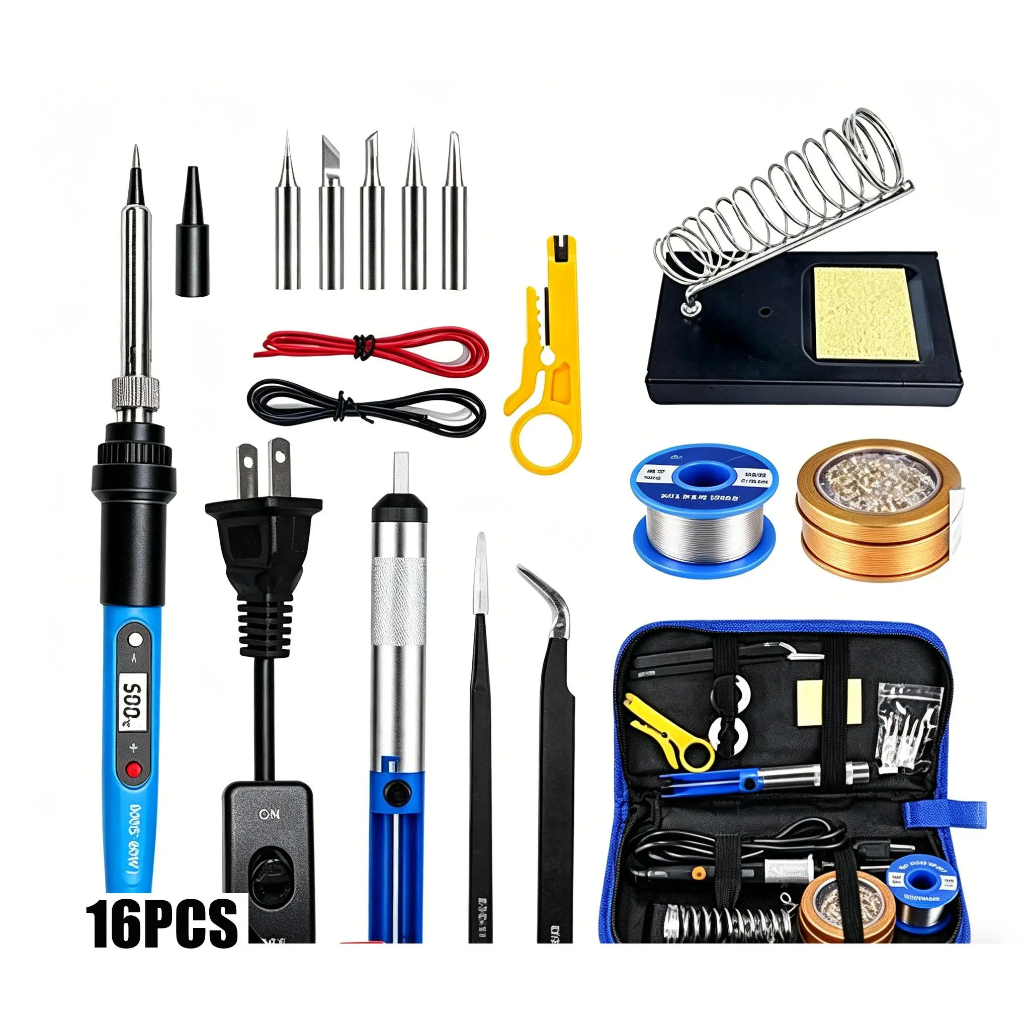 80W LCD Digital Soldering Iron Kit, Adjustable Temp 200-450℃ Fast Heating Ceramic Core, 16-in-1 Welding Tool Set with Solder Wire, Desoldering Pump & Multi Replacement Tips