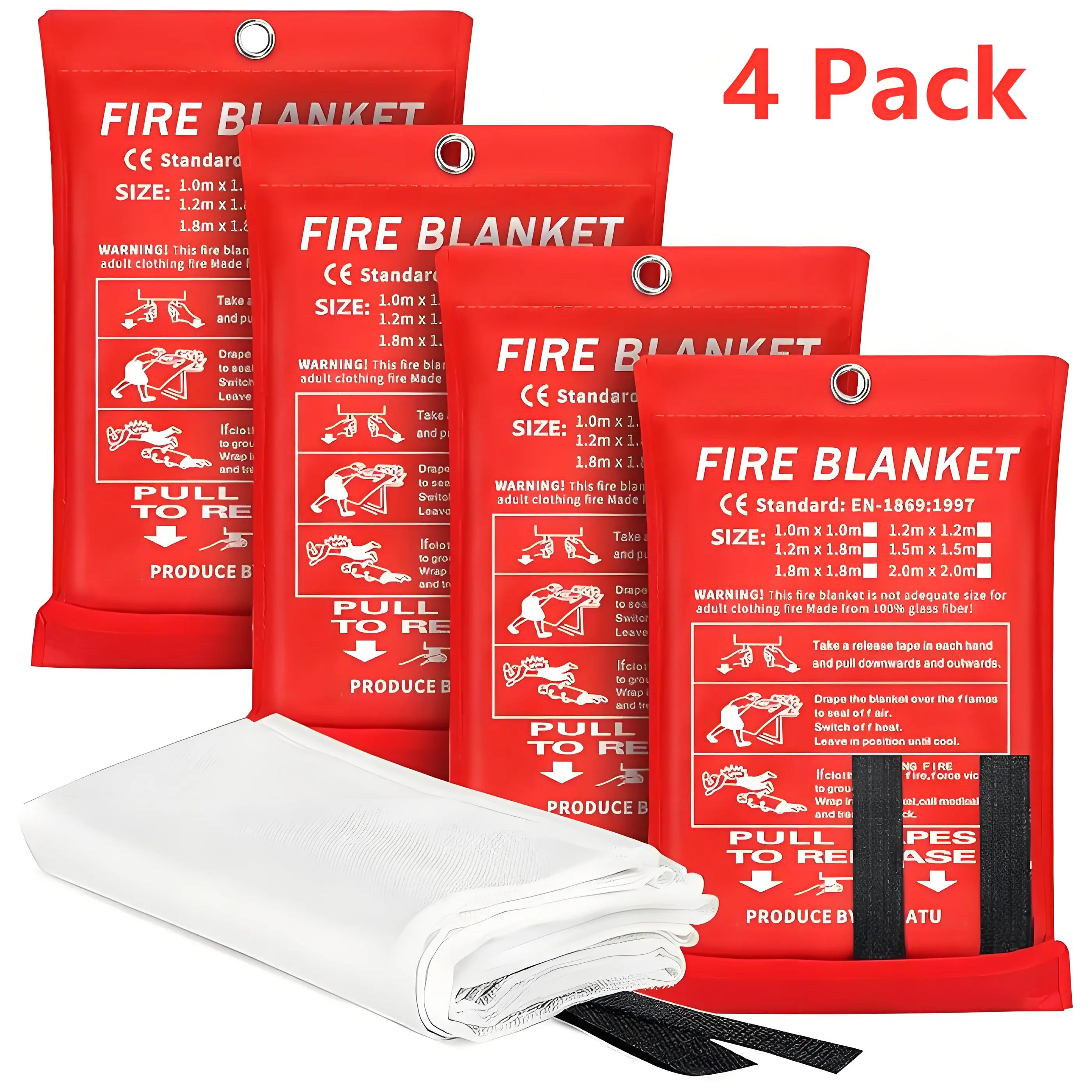 Fiberglass Emergency Fire Blanket - 4 Packs Emergency Survival Supplies - 40"x40" Fire Suppression Blanket for Home, Kitchen, Four Packs