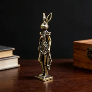 Vintage Brass Lady Rabbit Statue Ornament, Cast Art Sculpture, Easter Bookshelf Desktop Tea Pet, Hand Carved Bunny Figurine, Decorative Figurines, Home Decor, Decorative Figures, Home Decor Piece