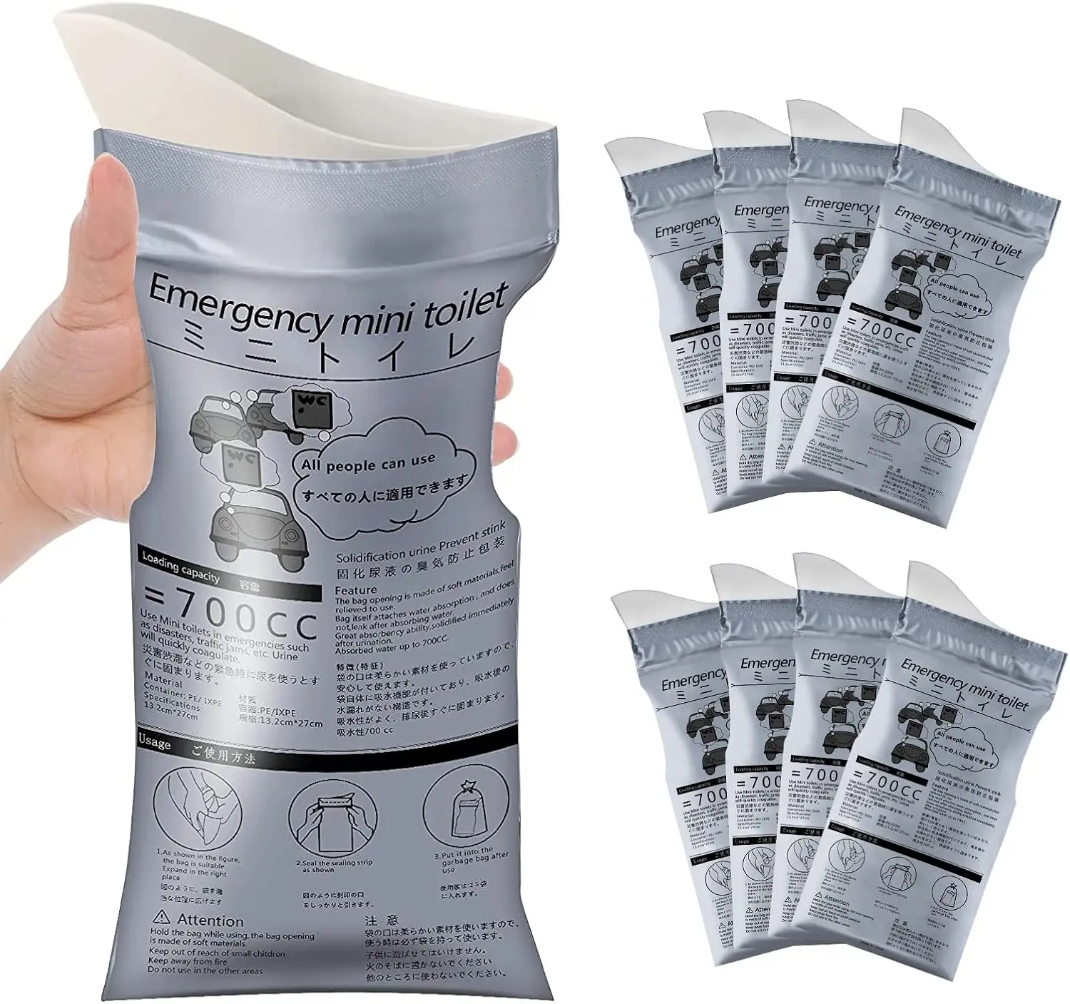 Disposable Emergency Urinal Bag, 8Pack Portable Camping Pee Bags, Travel Pee Bags, Traffic Jam Emergency Portable Urine Bag, Vomit Bags, for Men Women Kids Children Patient