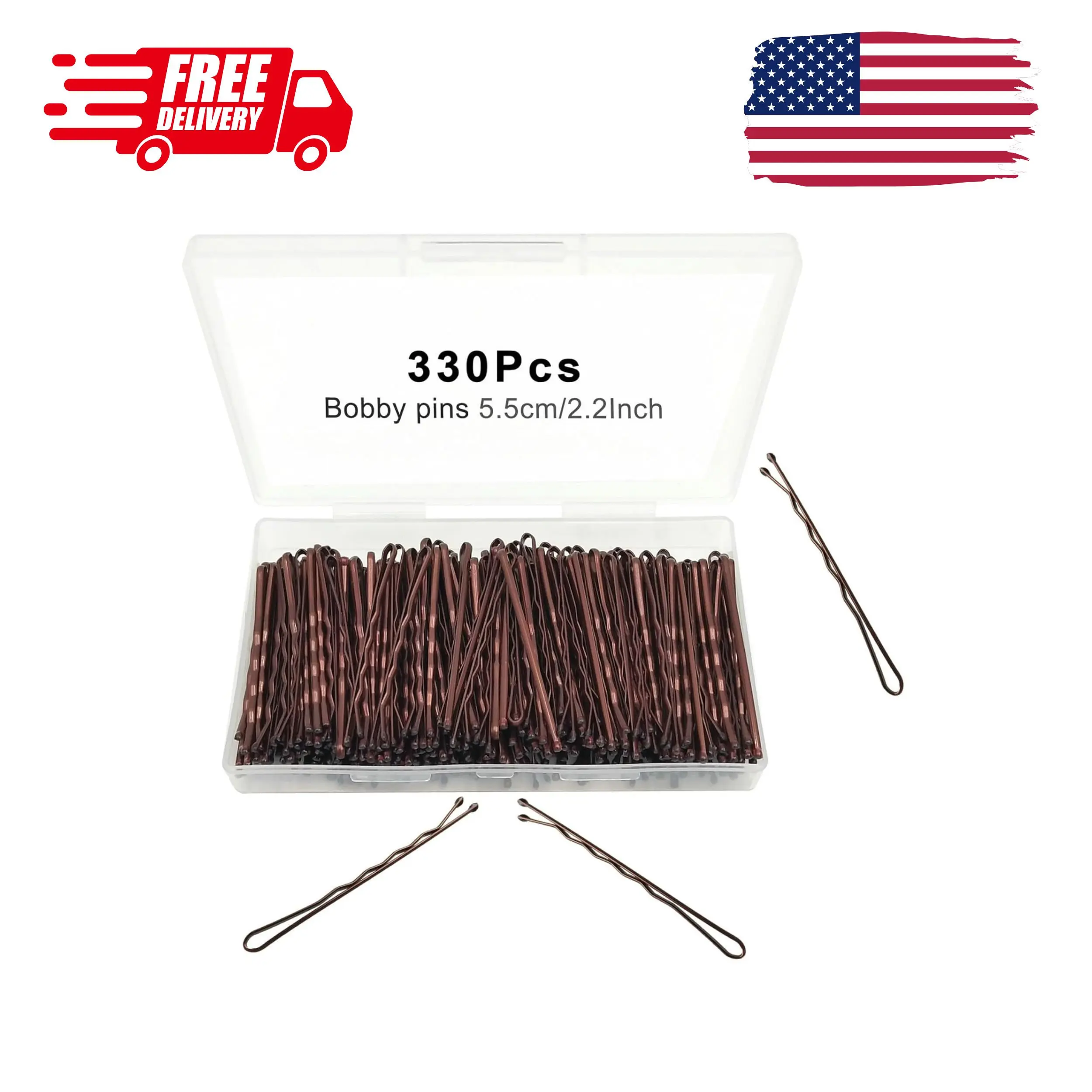 Bobby Pins Brown, 330 Count 2.2 Inch Hair Pins With Cute Box