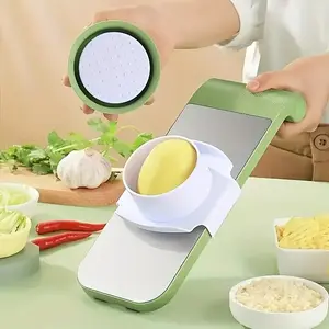 Multifunctional kitchen vegetable cutter. Its design meets the needs of shredding, slicing, grating, etc. It is made of healthy materials, with sharp cutting edges, and is easy to operate and clean.