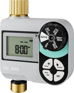 QUOBAS Sprinkler Timer for Garden Hose, Programmable Digital Brass Water Timer with Rain Delay/Auto/Manual 3 Modes, Pool, Lawn, Drip Irrigation System, Battery Powered