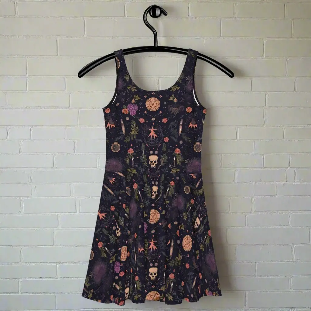 Women's Witch Core Casual Sleeveless Spandex-Blend Skater Dress