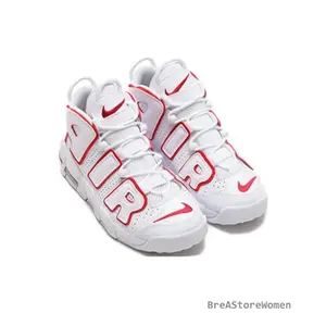 Air More Uptempo — WhiteVarsity Red Outline — Cushioned, Non-Slip Mid-Top Basketball Shoes — Women's (WhiteRed)